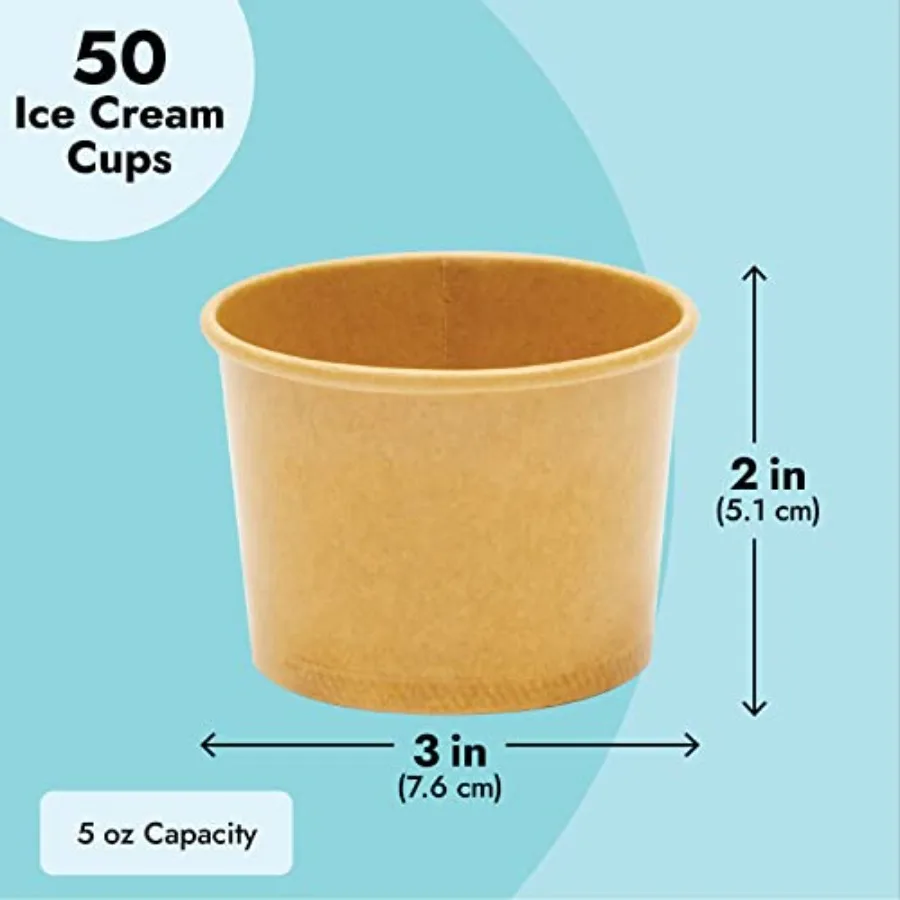 أكواب حلوى Juvale 5 أونصة بني فاتح 50 عدد كلاسيكي مقاوم للتسرب أكواب آيس كريم للاستعمال مرة واحدة أوعية حساء لحفلات الآيس كريم Su