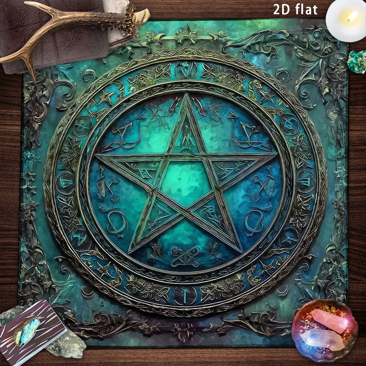 50/75/110/137cm Tarot mat Gothic Pentagram Altar Cloth Tarot Tablecloth Mystical Blue Green Pagan Witchcraft Divination Cloth