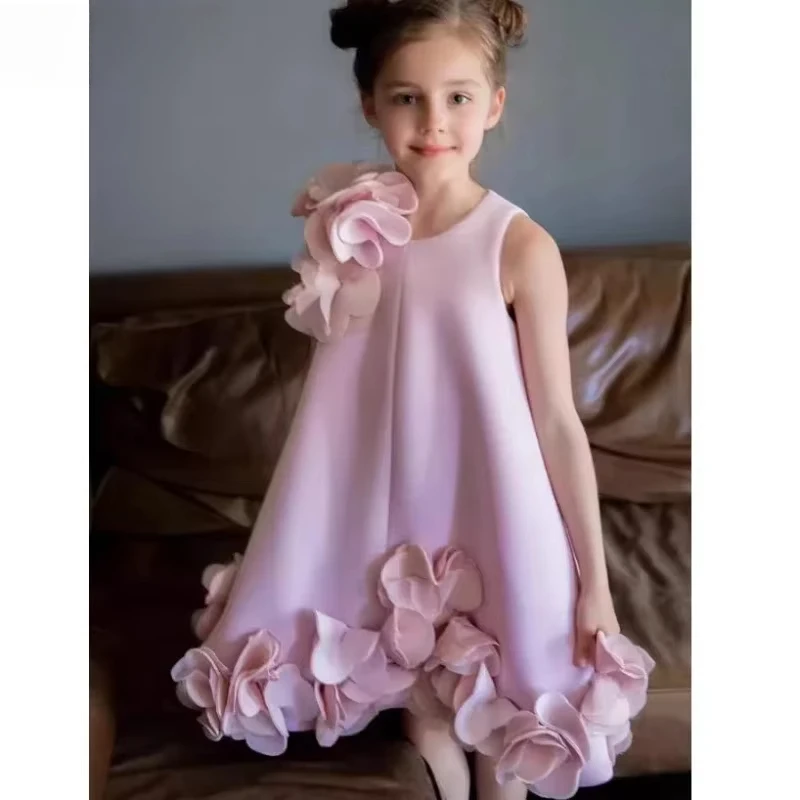 Flower Luxury Princess Vintage Girls Dresses One-piece Wedding Party Dress Graduation Clothes Vestidos Children Kids Clothing