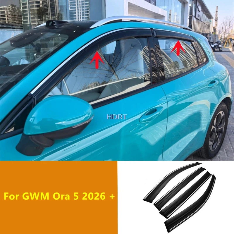 Car Side Window Visor Wind Deflector For GWM Ora 5 2026 + Weather Shield Sun Rain Shelter Cover Protector Decoration Accessories