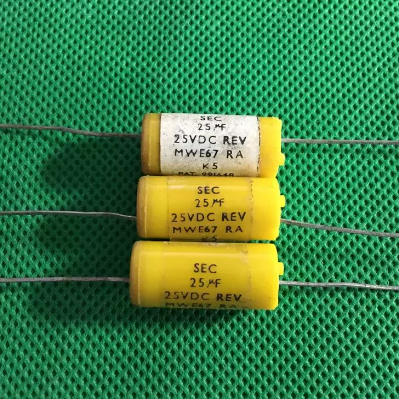 

3 шт. новый американский антикварный электрический деревянный корпус SEC тефлон 25 мкФ 25 В античный красный катодный электролитический конденсатор