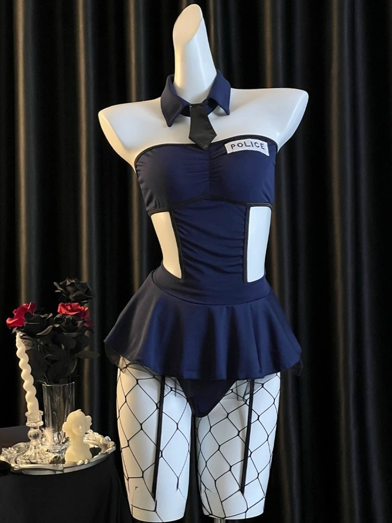 مجموعة تنورة قصيرة للسيدات الشرطية الصغيرة، بدلة مشد رومانسية نقية، زي مضيفات الطيران، لعب الأدوار الممتعة