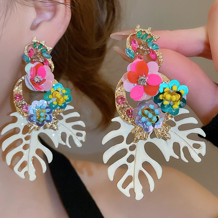 Trendy Colorful Big Flower Drop Earrings for Women Bohemian Summer Plant Earrings Romanic Party Jewelry Accessories Handmade