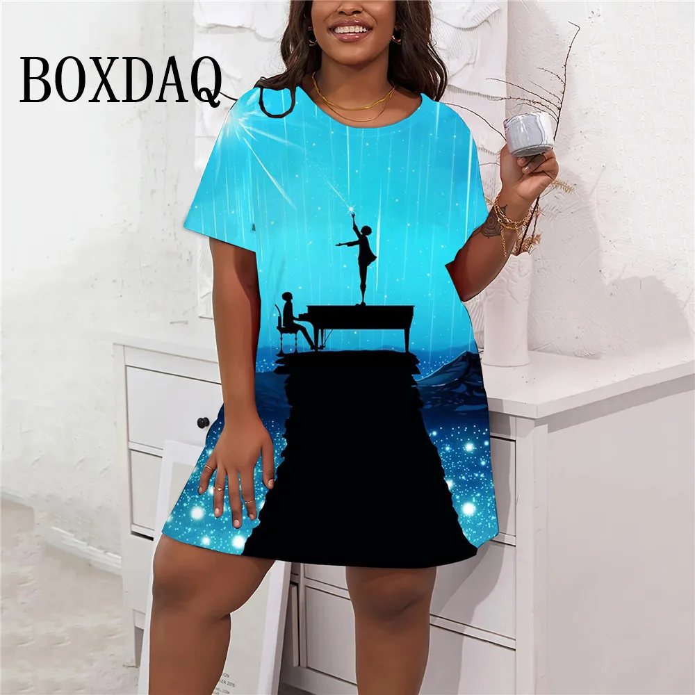 Tie Dye Romantic Women Starry Sky 3D Print Dress Summer Fashion Plus Size Short Sleeve Loose Dress Street Casual Oversized Dress