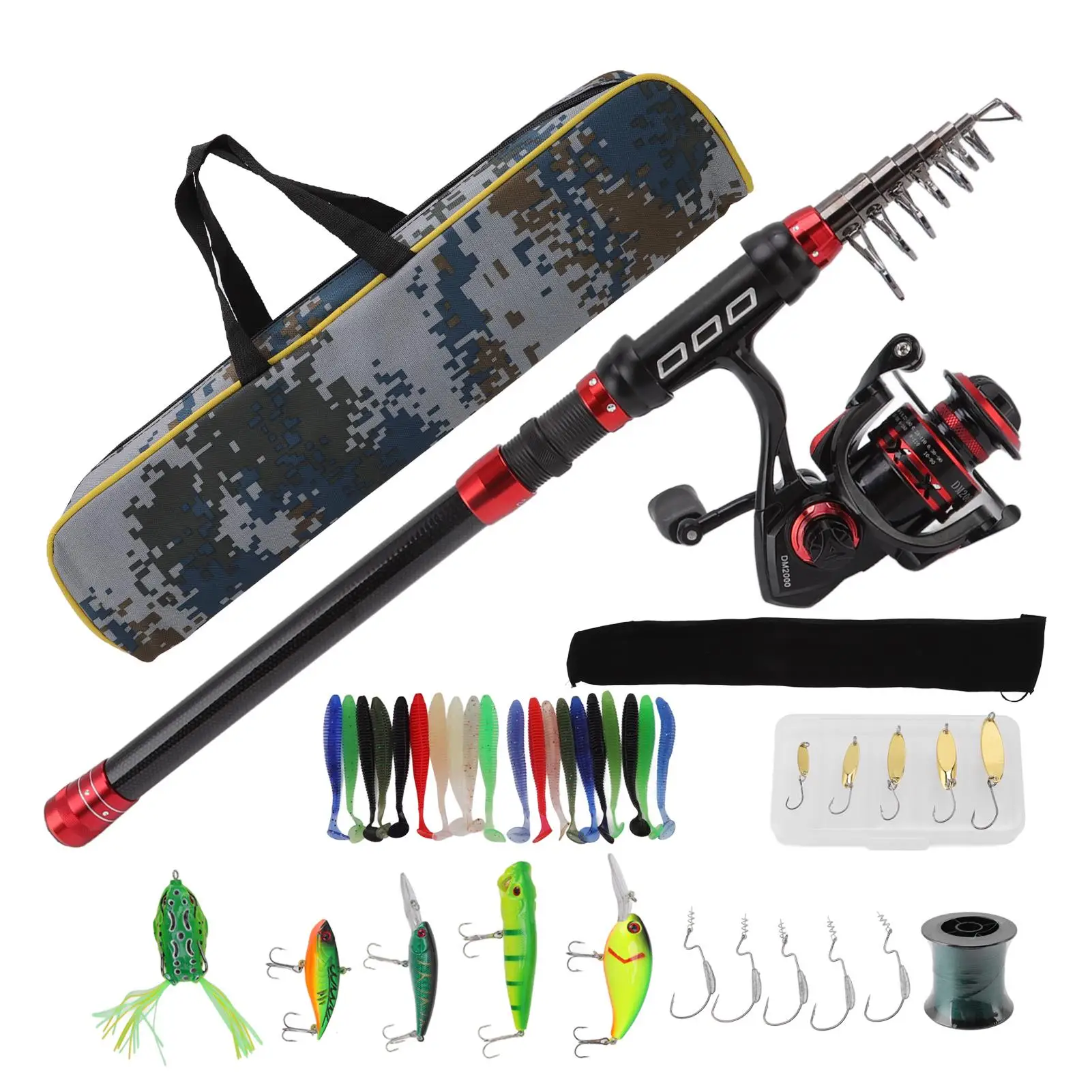 Carbon Fishing Rod and Reel Combo with Retractable Line & Bait Set - Ideal for sea Fishing Accessories Gift