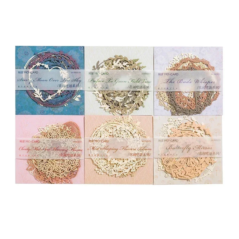 10Sheets Pattern Collage Border Scrapbook Handbook Lace Card Pack Flower Material Decoration Hollow Background 10*10CM