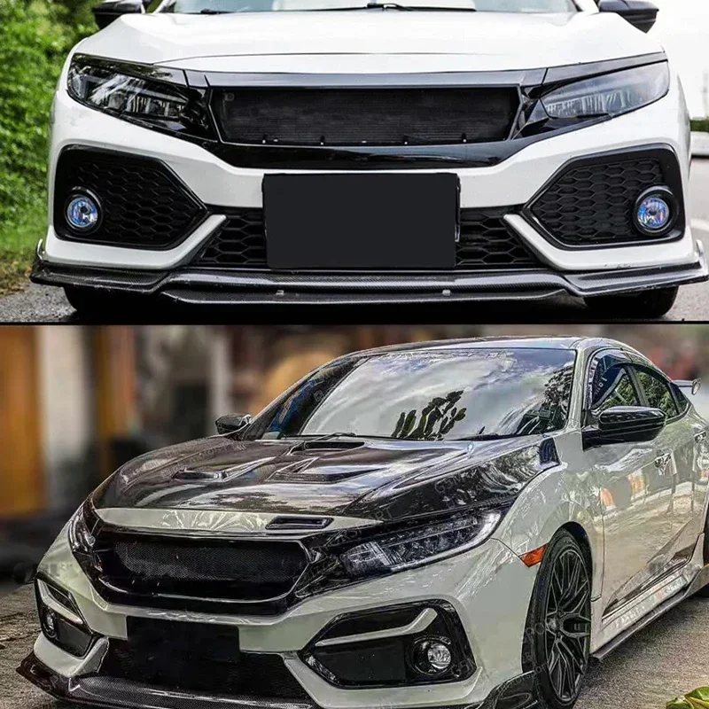 For 10th Honda Civic FK7 FK8 TYPE-R Fiberglass Front Bumper Grille Racing Car FC JS N1 Style Medium Mesh Grill  Accessories