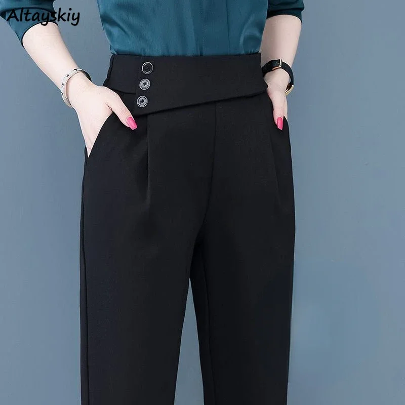 

Black Harem Pants Women Three-button Spring Autumn Office Ladies Trousers High Waist Simple OL Casual All-match Stylish Mujer