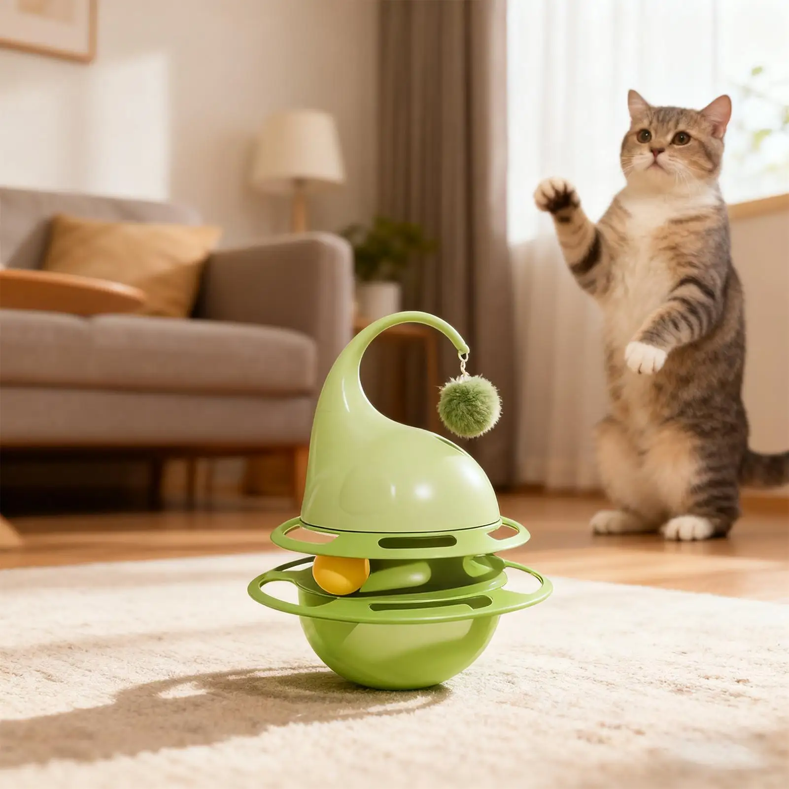 

Игрушка для лакомств для кошек, трек с шариком и колокольчиком, интерактивная игрушка для кошачьего питания с колокольчиком для жевания, нужен, как для поведения, ящик для улицы, в помещении