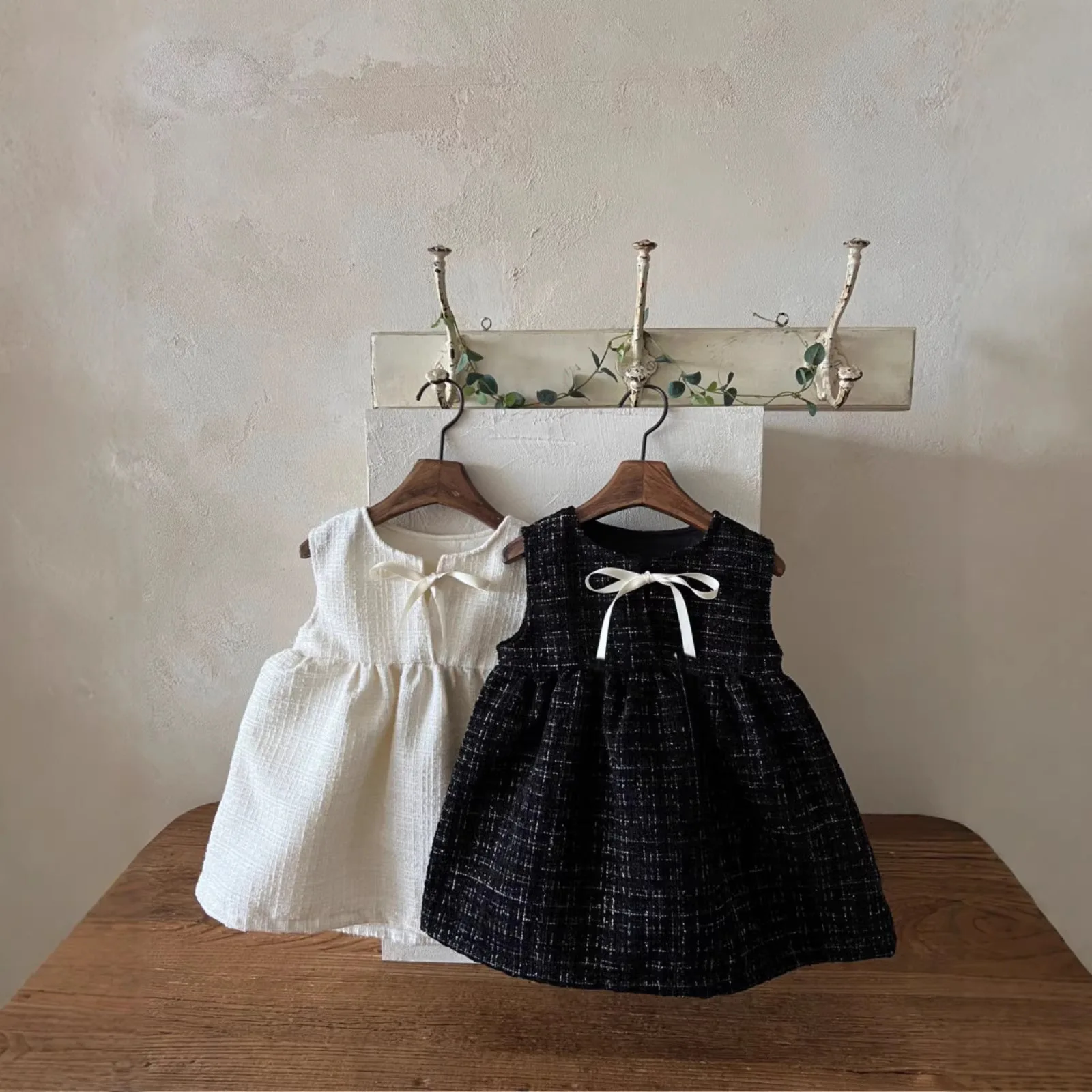 

Sleeveless Dress Bowknot Spring New Fashionable Comfortable Princess Grils Children Solid Casual Simple All-matching