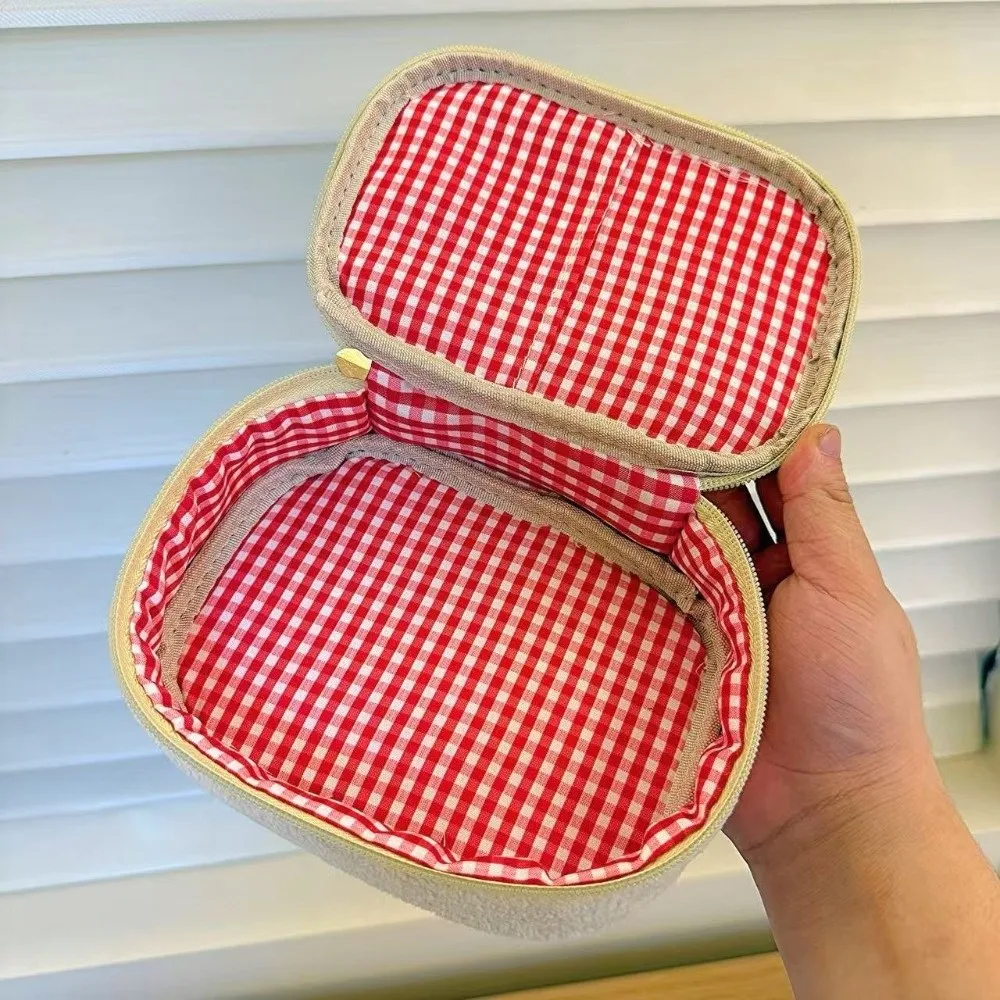 Portable Fuzzy Pen Bag Strawberry Sandwich Cute Embroidered Makeup Bag Multi-functional Cosmetic Bag Home Travel
