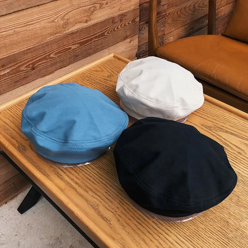 Japanese Cotton Beret Hats Solid Color British Girl Berets Retro Flat Cap Women Girl