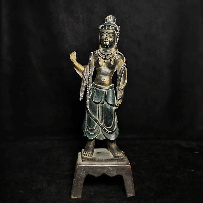 YIZHU CULTUER ART Size 28.5 × 10.3 cm Old Chinese Tibetan Buddhism Temple Bronze Carved Buddha Statue