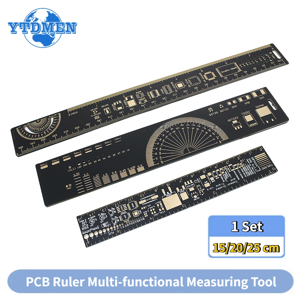 1Set 3 Type PCB Ruler Multi-functional Measuring Tool Resistor Capacitor Chip IC SMD Diode Transistor Reference Ruler 15/20/25cm