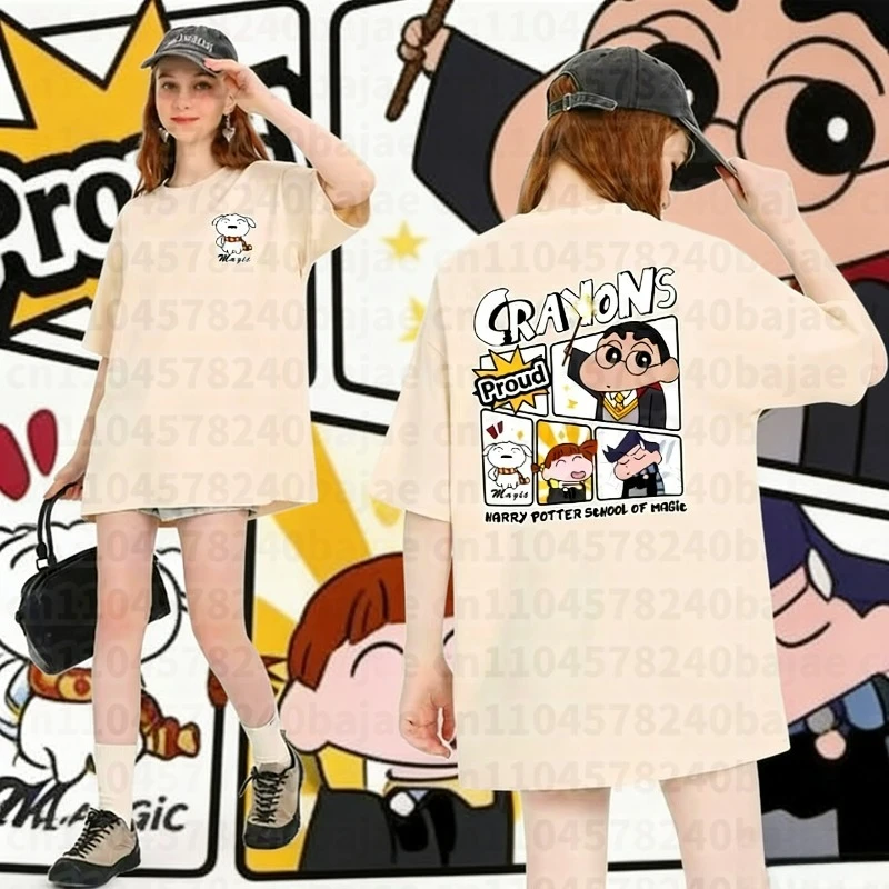 Crayon Shin Chan T-Shirt Damen T-Shirt Muster Cartoon T-Shirt Sommer Kurzarm Anime Street Top Damen T-Shirt
