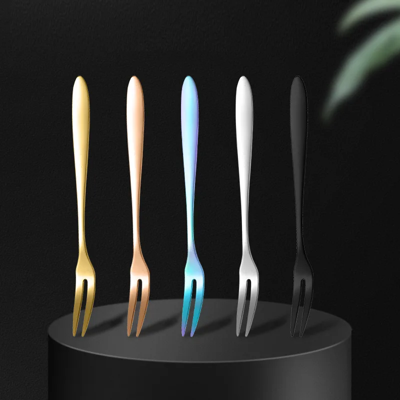 Delicate Stainless Steel Fruit Fork Thick Dessert Two-tooth Fork Cake Moon Cake Fork Western Food Stick Hotel Home Catering Fork
