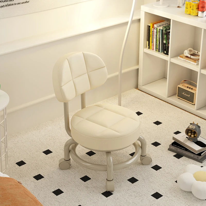 Wheel Small Stool with Pulley Home Dining Chairs Shoe Changing Stool Children's Backrest Chair Living Room Round Soft Bag 화장대 의자