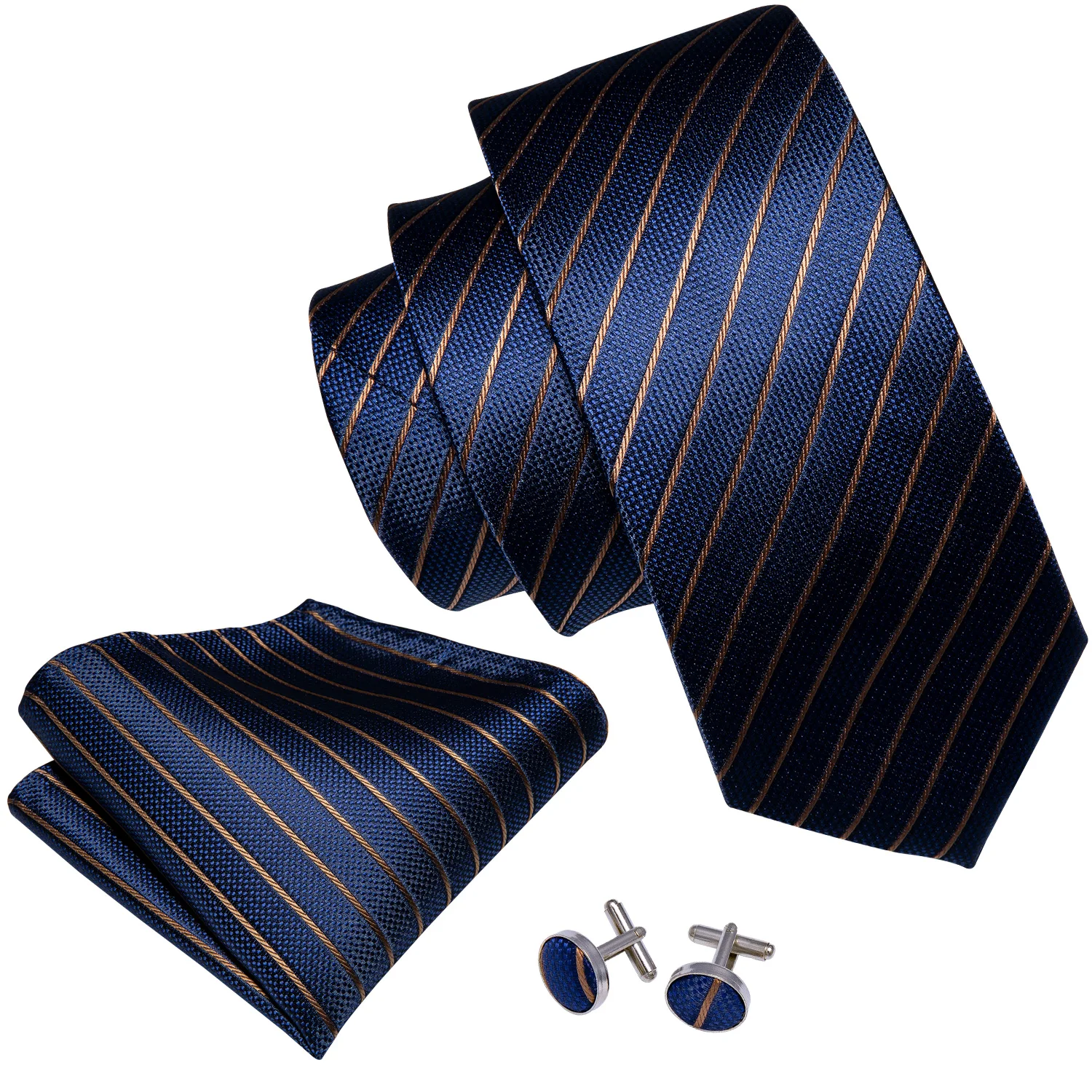 Elegant Striped Silk Mens Tie Hanky Cufflinks Set Jacquard Formal Casual Necktie for Male Gift Wedding Business Party Barry.Wang