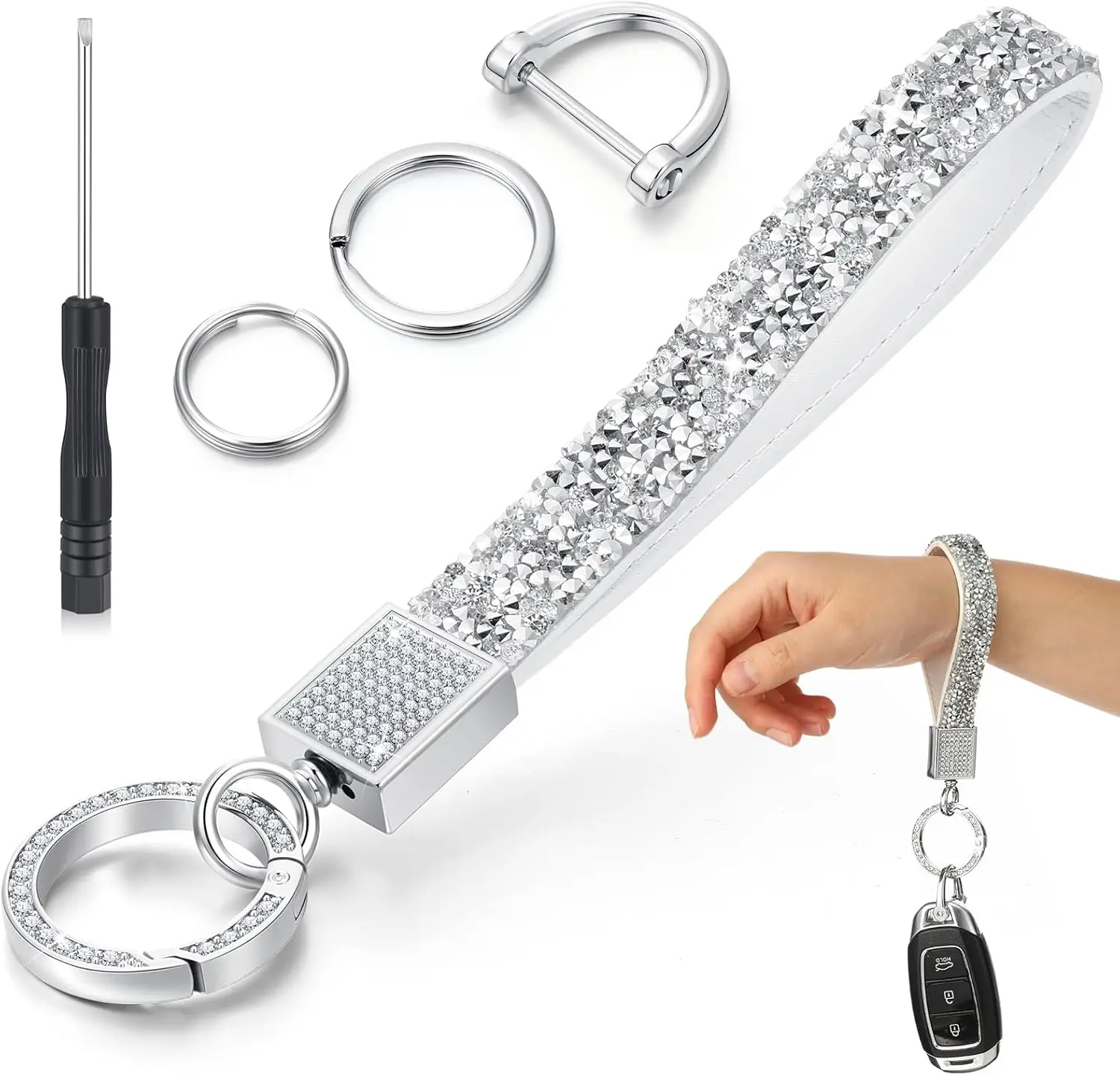 

Rhinestone Leather Car Keychain Sparkling Accessory for Women Girls Graduation Gift
