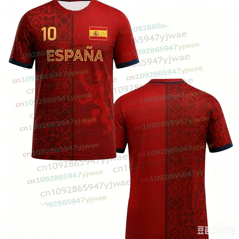 2026 Women Spain 10 Flag Soccer Fan Tees O-neck Short Sleeve Breathable Quick Dry Streetwear Casual Football Parent-child TShirt