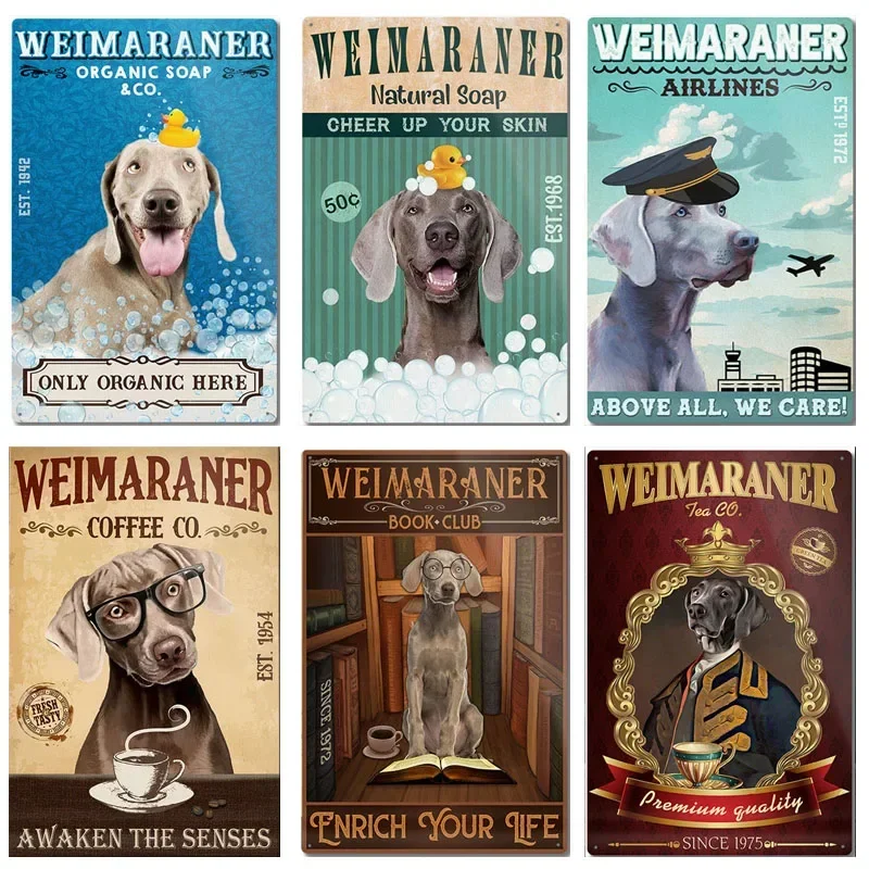 Vintage Weimaraner Bath Soap Art Metal Plaque  Funny Farmhouse Bathroom Wall Decor Tin Sign x Inch  Perfect for Home Man Cave an