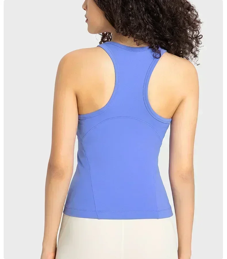 Lemon-Camiseta sin mangas con espalda cruzada para mujer, Top elástico de cuatro vías, ajustado, transpirable, Verano