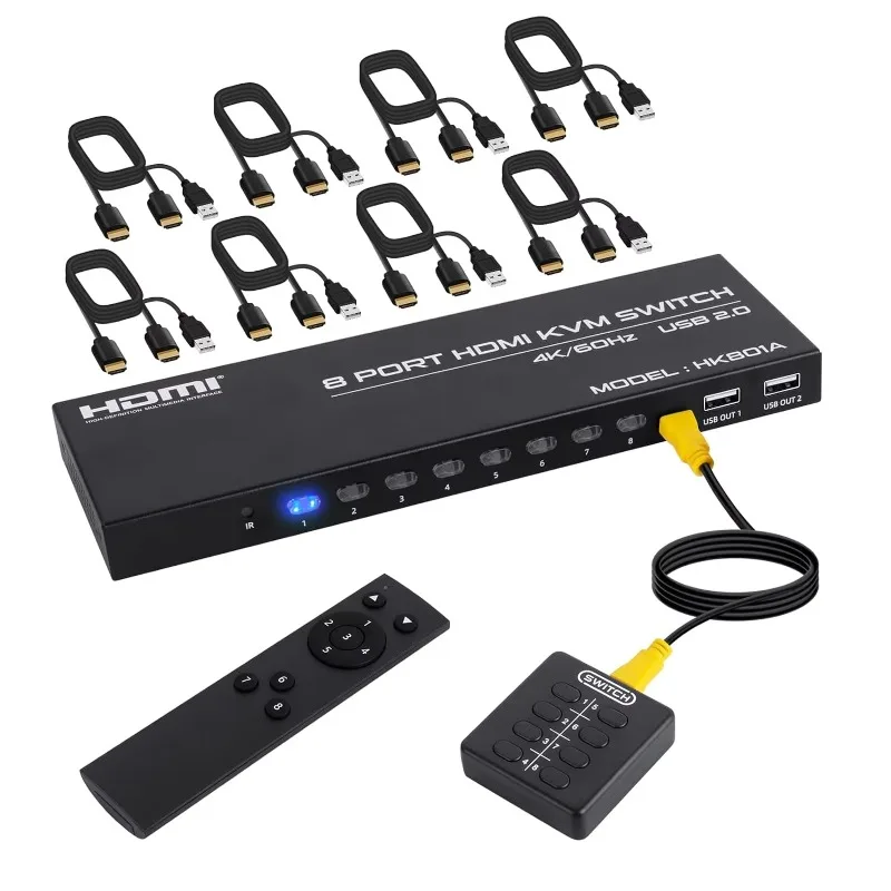 Good Quality 3840*2160/60Hz Usb2.0 Kvm Switcher Selector Switch Hdmi 8Port Usb 4K Hdmi Switch for FJ-HK801A