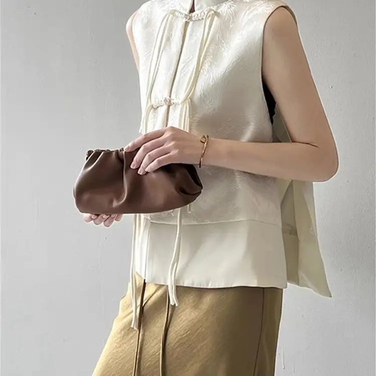 

Chinese-style National Style Button Spring Summer Autumn Jacquard New Women's Vest Short Sleeveless Top Retro