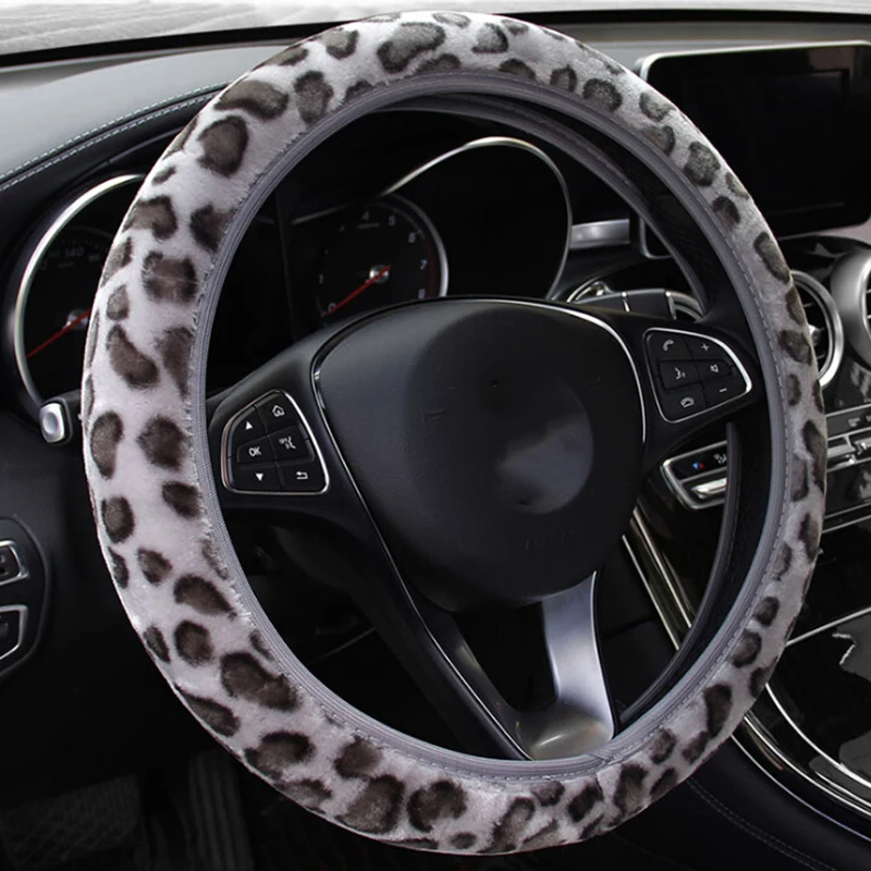 3 teile/satz Leopard Fluff Plüsch Lenkrad abdeckung Winter Autozubehör – Detail 8