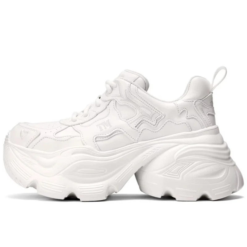 Genuine Leather White Shoes for Women's Comfortable Thick Soled Height Increasing Shoes Breathable Casual Sports White Dad Shoes