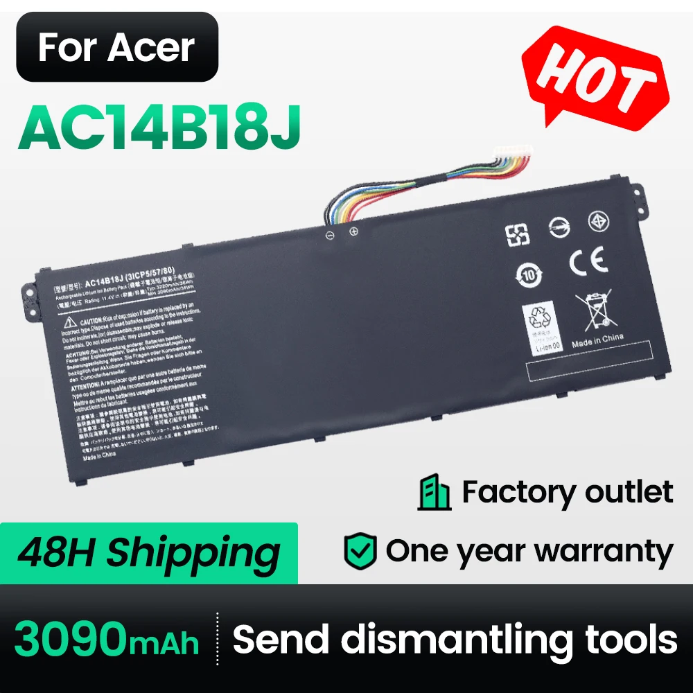

Keyuan AC14B18J New Laptop Battery AC14B18J 11.31V 3246mAh V5-132 V3-371-55DT Battery for ACER Aspire V3-111 111P V5-122 122P