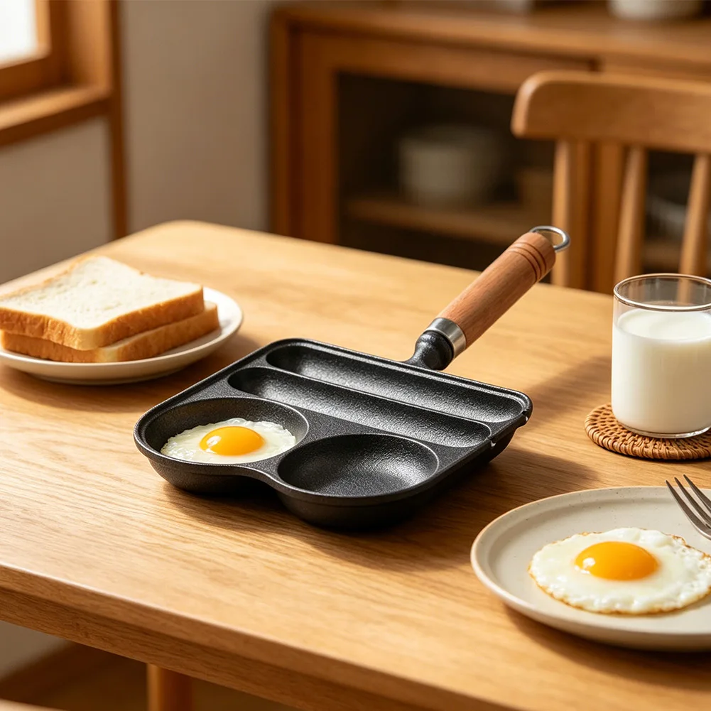 Sartén de hierro fundido sin recubrimiento de 18 cm, multifuncional para salchichas, huevos, desayuno, tortas de arroz, brochetas de cordero, apta para gas, eléctrica e inducción.