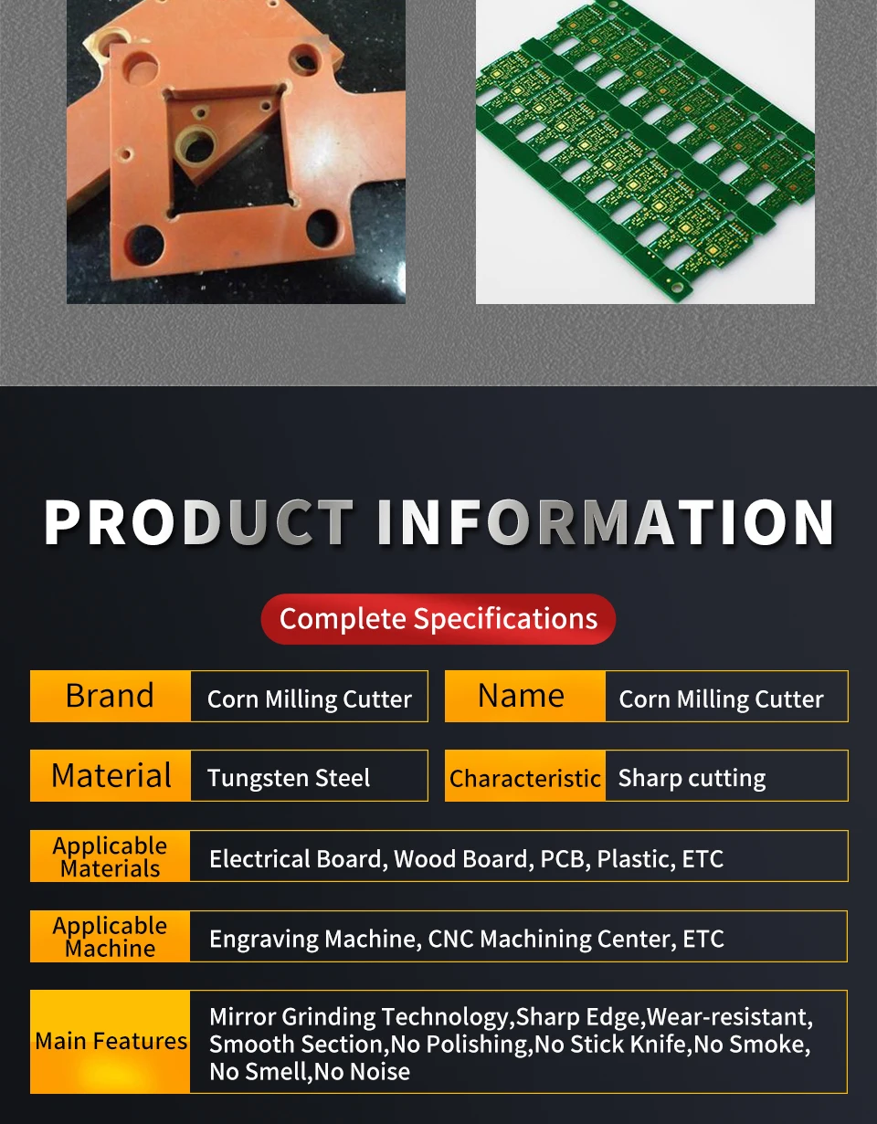 3,175/4/6mm Schaft PCB Mais Zähne Fräser Hartmetall Wolfram Schaftfräser 2 Flöten Holz Router Bits CNC Schneiden Werkzeuge Für ABS MD – Detail 5