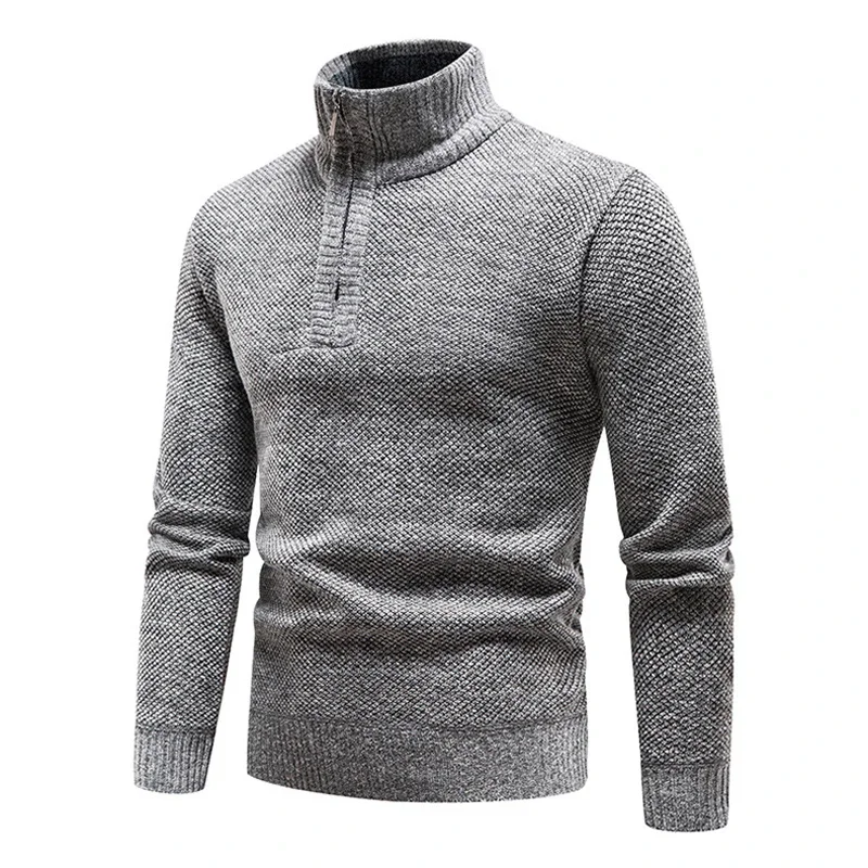 Autumn and Winter Warm Sweater Half Zipper Sweater Men's Plush Thick Coat Solid Color Knitted Sweater Large Size Sweater