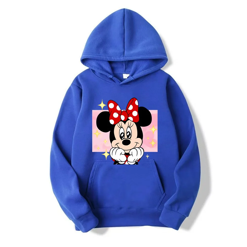 MINISO Disney Minnie Cartoon Cute Animation Mickey Mouse New Printed Sweater Hooded Long Sleeve Top New Loose Pullover Clothes