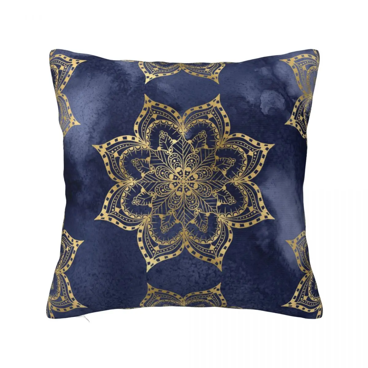 Boho Mandala Pattern Gold Navy Blue Pillowcase Printed Polyester Cushion Cover Decorative Golden Throw Pillow Case Cover Home