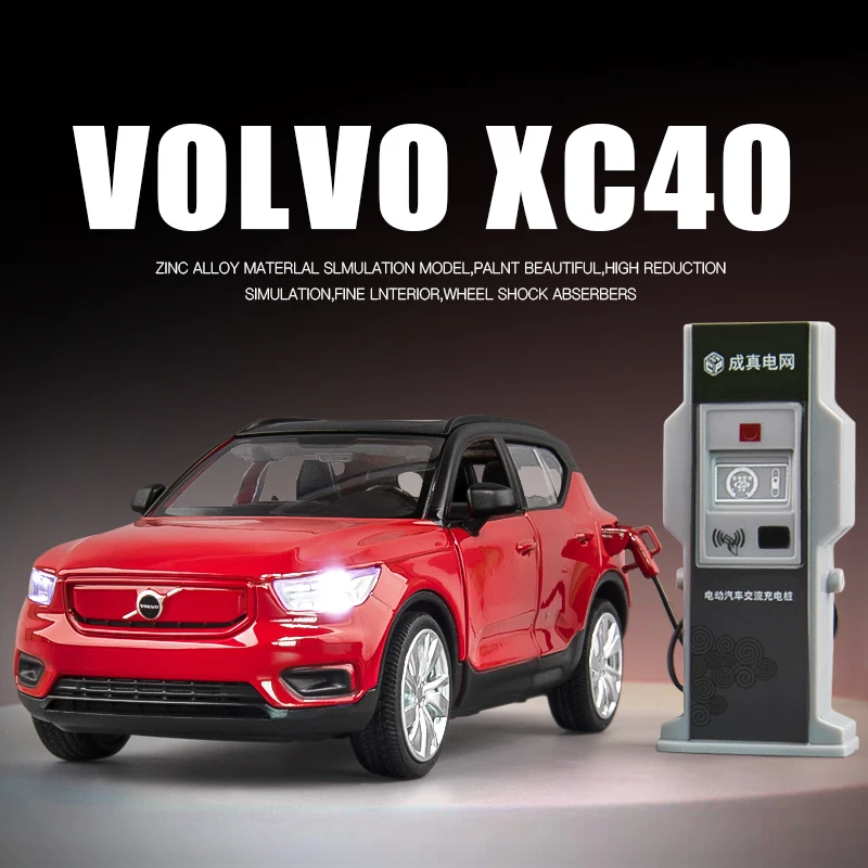 1:32 VOLVO XC40 Alloy New Energy Car Model Diecast & Toy Vehicles Metal Car Model High Simulation Sound and Light Childrens Gift