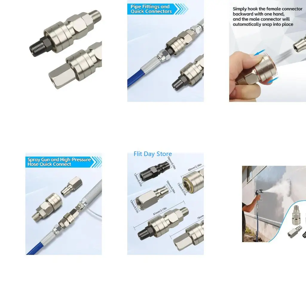 F92C 2Pcs 360 Quick Connector Adapters Airless Straight Hose Swivels Connector