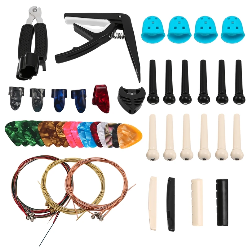 

62 PCS Guitar Accessories Kit Acoustic Guitar Changing Tool For Guitar Players And Guitar Beginners