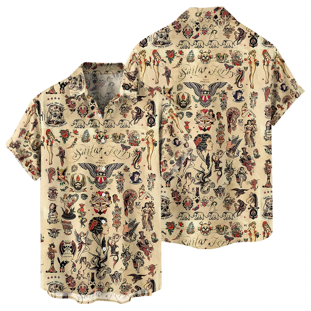 2024 new original summer skull animal leisure travel Plus size short sleeve shirt Hawaiian style digital print loose trend shirt