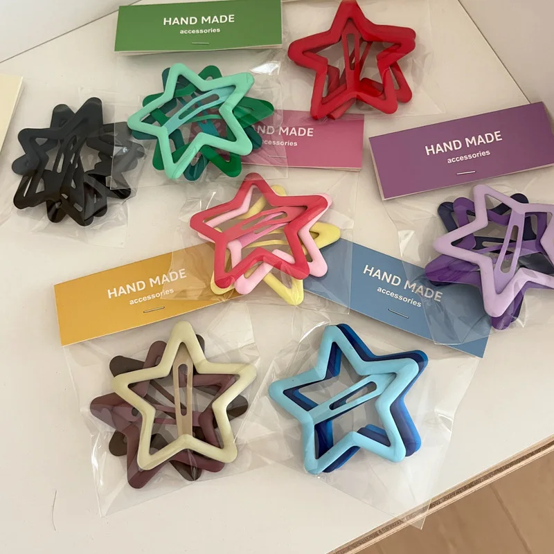 

3pcs/bag Candy Color Star Hair Side Clips Girls Cute BB Clips Broken Hair Back Head Bangs Hairpin Cloud Hair Styling Accessories
