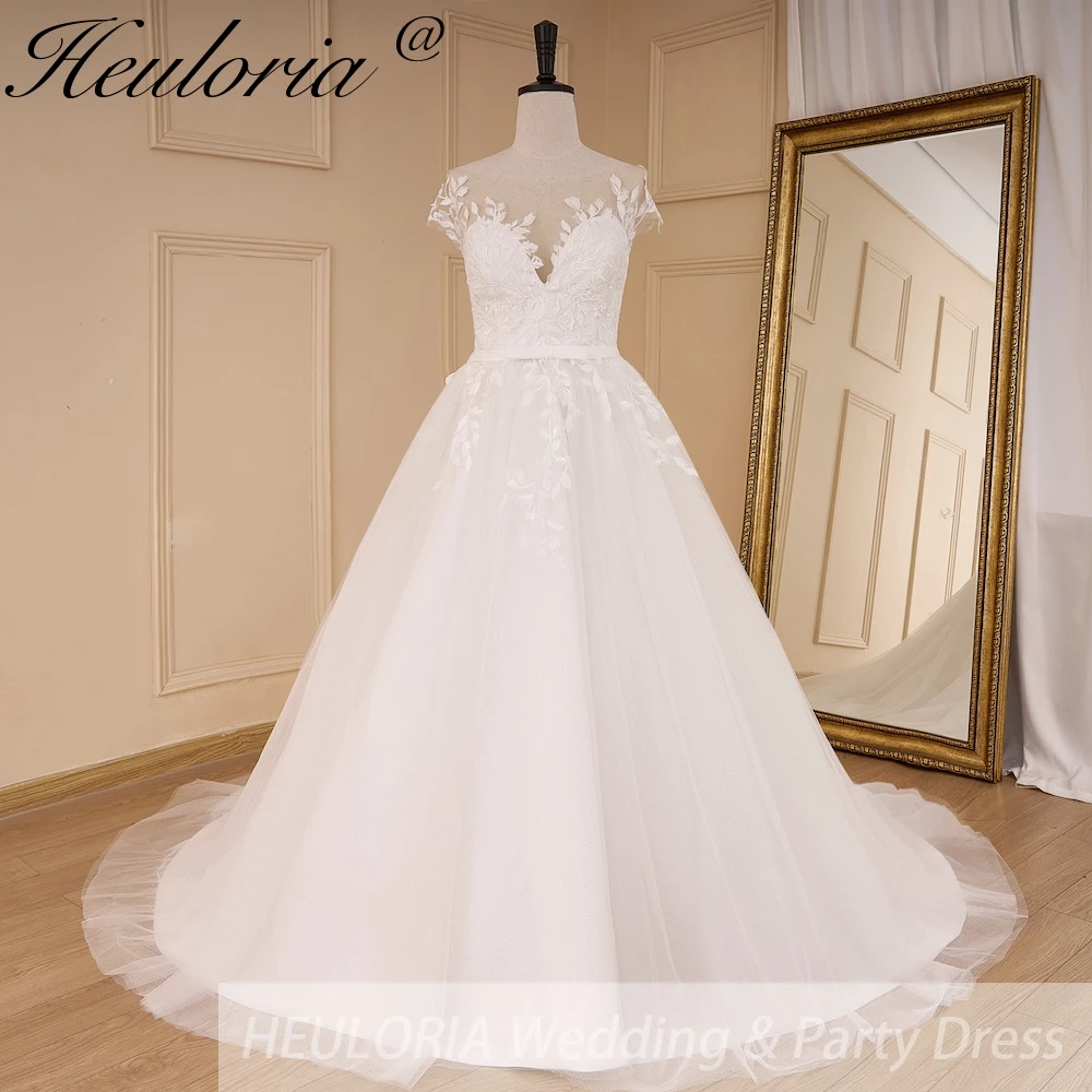 

elegant a line Wedding Dress lace applique bride dress with gliter tulle skirt robe de mariee A line Wedding Bridal Gown