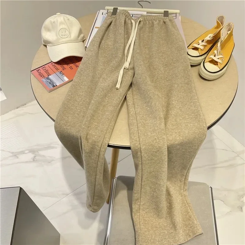 Women Soft Towel Fabric Wide Leg Pants High Waist Drape Loose Fleece Casual Sweatpants