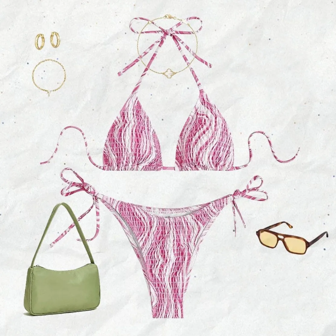 Costumi da bagno da donna 2024 Bikini da donna Tinta unita Costumi da bagno stampati Backless Sexy Tankini Costume da bagno primavera calda in due pezzi M-XL