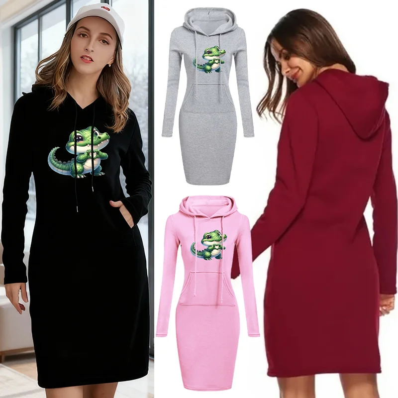 Sudadera con capucha informal y cómoda para mujer, vestido Midi sencillo de alta calidad, estilo de otoño e invierno, gran oferta