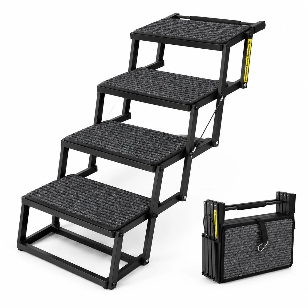 4 Steps Heavy Duty Steel Dog Ramp for SUVs Cars and Trunks Holds Up to 200 LBS
