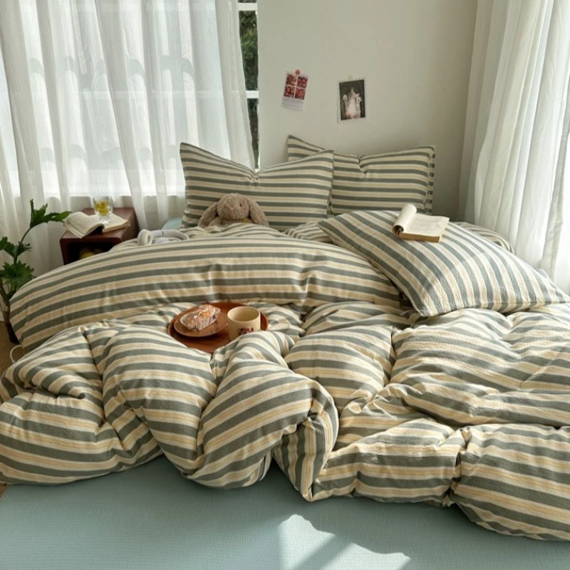 

2026 New Skin-friendly Cloud Double-layer Gauze Muji Feng Shui Washable Cotton Quilt Cover Striped Checkered Skin-friendly Duvet