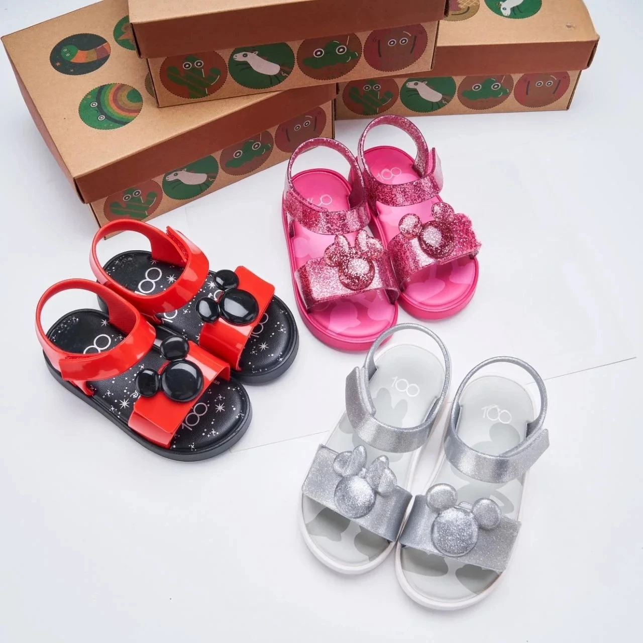 

Mini Melissa Brazil Children's Jelly Sandals Baby Kids Soft Sole Non-slip Beach Shoes Boys and Girls Flat Cute Cartoon Sandals