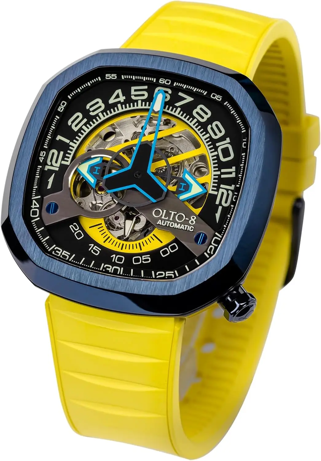 

OLTO-8 Automatic Luxury Skeleton Watch Stainless Steel 5ATM Waterproof with Silicone Strap Sapphire Crystal Mirror Gifts for Men
