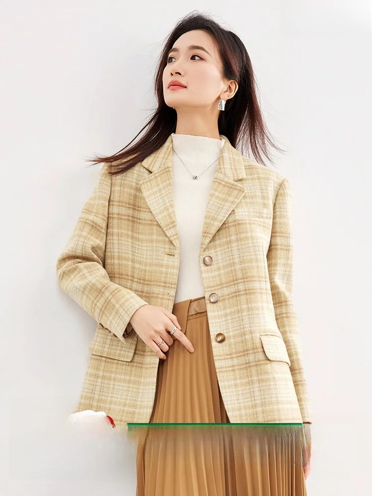 

Высококачественный женский шерстяной костюм Jaet, зимний теплый профессиональный свободный длинный све, клетчатый костюм на пуговицах, повседневный костюм для поездок на работу